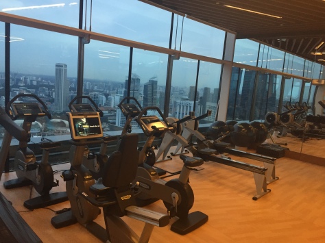 A spectacular view from the Marina Bay Sands fitness centre on the 55th floor